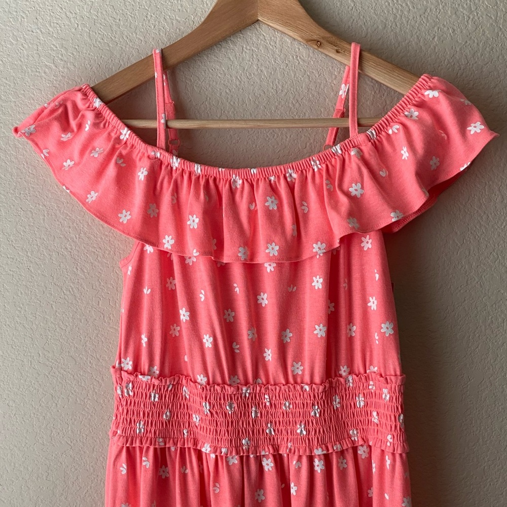 NWT Girl’s Maxi Dress XL 14/16 Coral Peach White Floral Ruffle Cat & Jack NEW